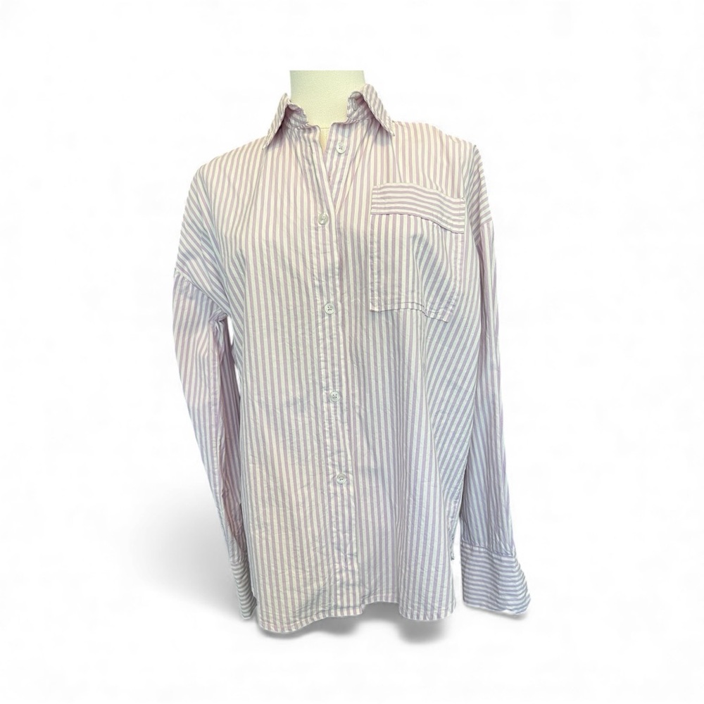 🆕 🤍💜 NWOT OAK + FORT Lavender & White Oversized Button Up Shirt | Sz XXS